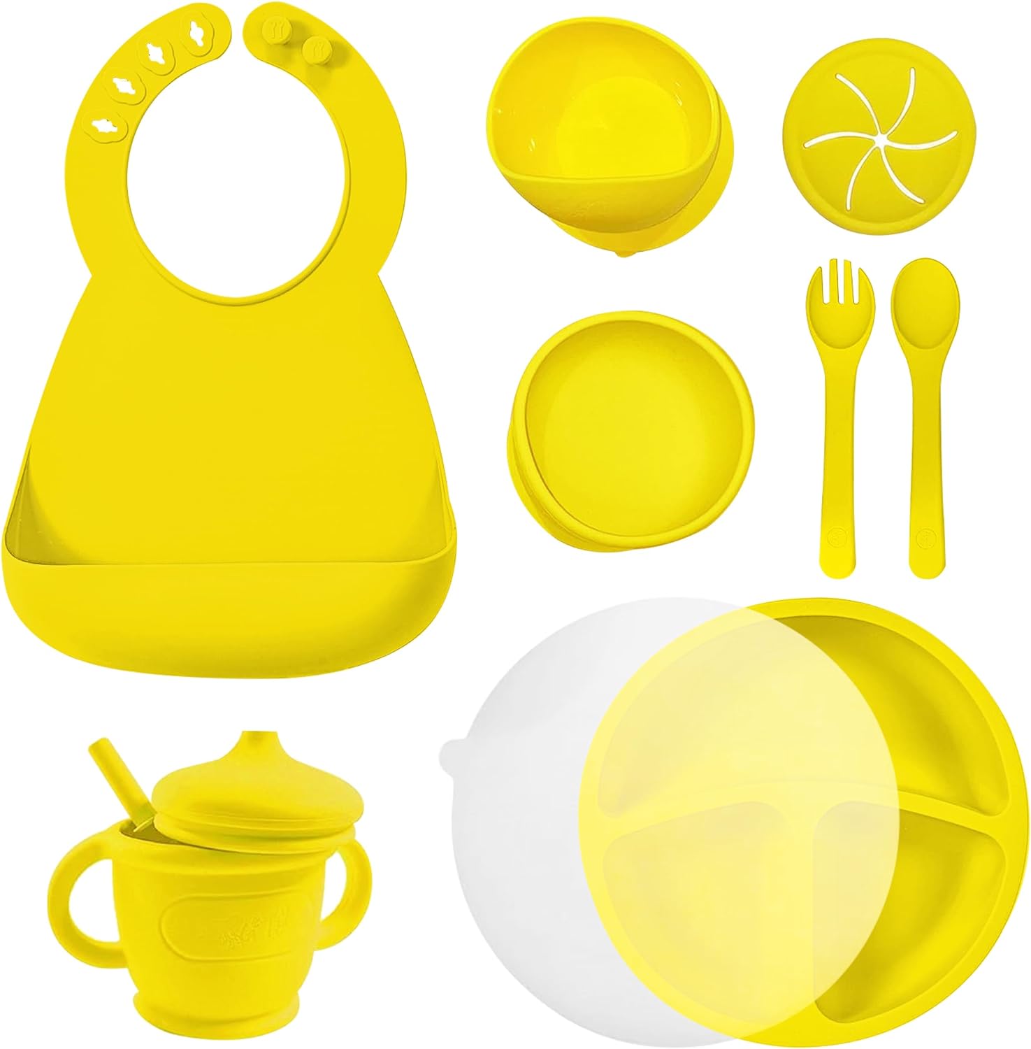 baby feeding set|suction plates for baby|feeding toddler plates and bowls set|silicone baby feeding set toddler utensils | baby sippy cups 6-12 months (Empire Yellow)